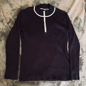 DKNY Black and White Long Sleeve Zip-Up Top